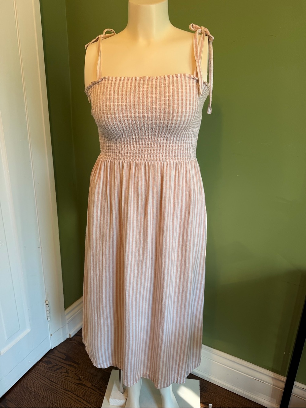 GAP Light Pink Smocked Tie-Shoulder Midi Dress